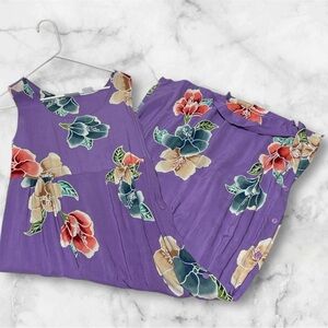Vintage Back East Floral Purple Maxi dress tropical Hawaiian resort size small